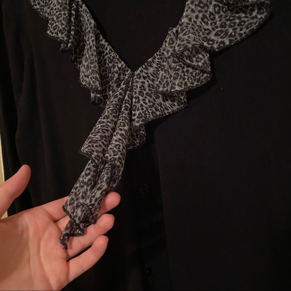 Black Leopard Print Ruffle Cardigan - Picture 3 of 5